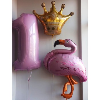Μπαλόνια Flamingo για γενέθλια με Κορώνα  